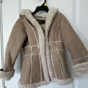 Hawke & Co Tan Faux Shearling Hooded Puffer Jacket for Kids